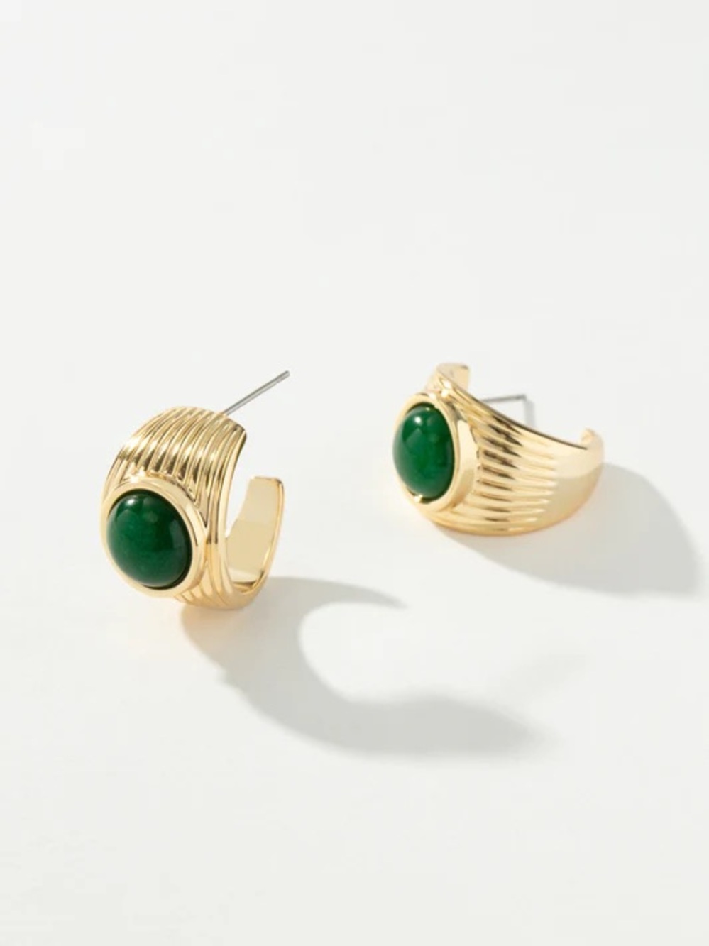 Uncommon James Ciao Hoop Earrings gold plated green agate stone NWT